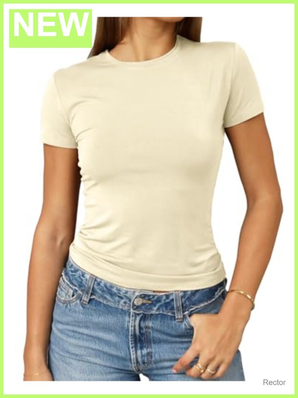 Slim Fit Short Sleeve Crewneck Crop Tee Soft Stretchy Casual Top